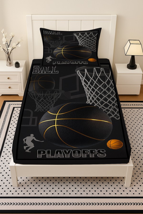 Basketbol Desenli Lastikli Tek Kişilik Çarşaf Takımı Yastık Kılıflı 100x200cm Basketbol Desenli Lastikli Tek Kişilik Çarşaf Takımı Yastık Kılıflı 100x200cm