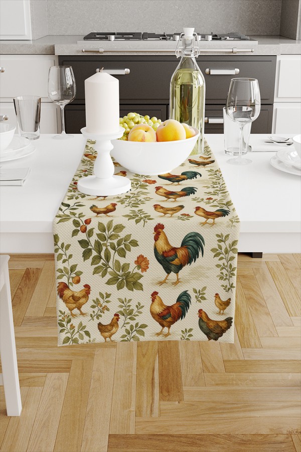 Horoz Tavuk Çiftlik Desenli Dijital Baskı Yıkanabilir Dekoratif Runner 40x140cm Horoz Tavuk Çiftlik Desenli Dijital Baskı Yıkanabilir Dekoratif Runner 40x140cm