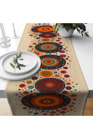 Etnik Halkalar Desenli Dijital Baskı Yıkanabilir Dekoratif Runner 40x140cm Etnik Halkalar Desenli Dijital Baskı Yıkanabilir Dekoratif Runner 40x140cm