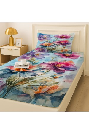 Suluboya Çiçek Desenli Lastikli Tek Kişilik Çarşaf Takımı Yastık Kılıflı 100x200cm Suluboya Çiçek Desenli Lastikli Tek Kişilik Çarşaf Takımı Yastık Kılıflı 100x200cm