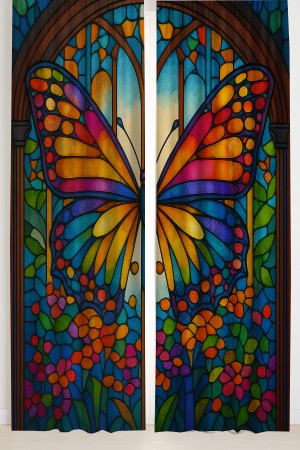 Renkli Kelebek Vitray Desenli Çift Kanatlı Fon Perde Süet Oturma Odası Salon Mutfak 140x260cm Renkli Kelebek Vitray Desenli Çift Kanatlı Fon Perde Süet Oturma Odası Salon Mutfak 140x260cm