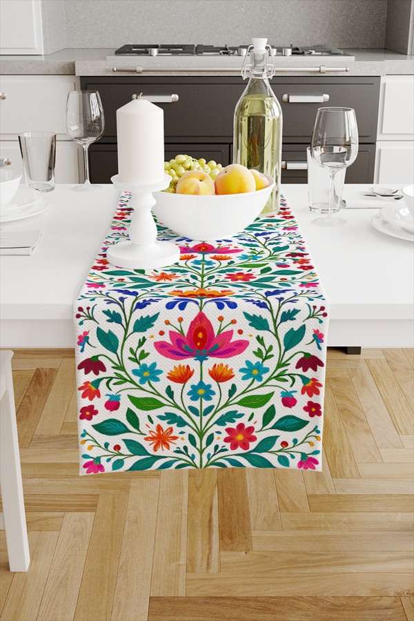 Renkli Çiçekler Vintage Desenli Dijital Baskı Yıkanabilir Dekoratif Runner 40x140cm Renkli Çiçekler Vintage Desenli Dijital Baskı Yıkanabilir Dekoratif Runner 40x140cm