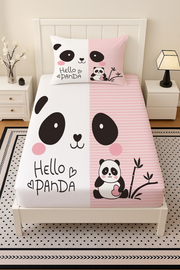 Sevimli Panda Desenli Lastikli Tek Kişilik Çarşaf Takımı Yastık Kılıflı 100x200cm Sevimli Panda Desenli Lastikli Tek Kişilik Çarşaf Takımı Yastık Kılıflı 100x200cm