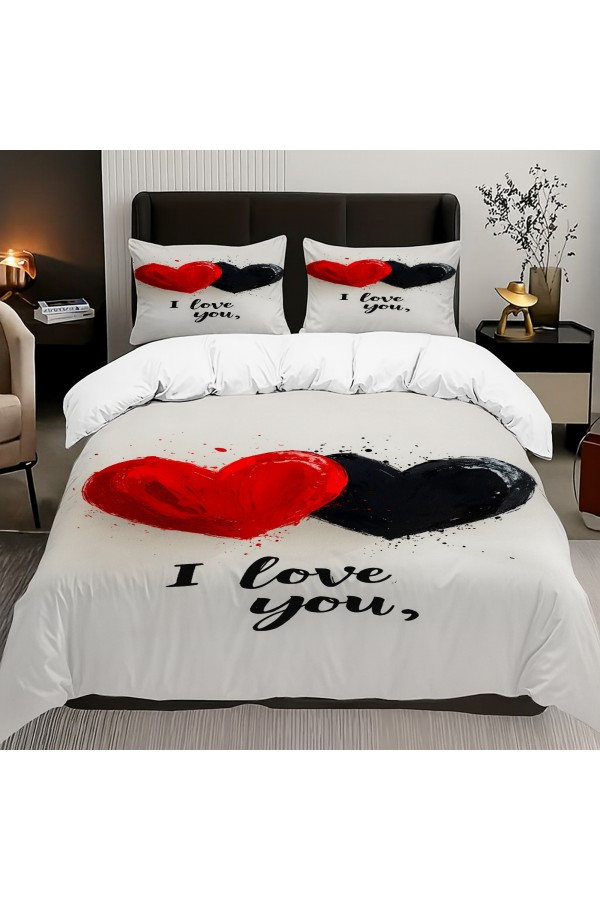 Love You Kalpler Desenli Pamuk Saten Çift Kişilik Nevresim Takımı 200x220cm Love You Kalpler Desenli Pamuk Saten Çift Kişilik Nevresim Takımı 200x220cm