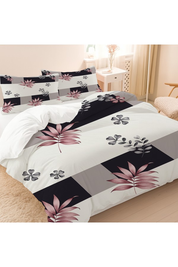 Geometrik Çiçek Desenli Pamuk Saten Çift Kişilik Nevresim Takımı 200x220cm Geometrik Çiçek Desenli Pamuk Saten Çift Kişilik Nevresim Takımı 200x220cm