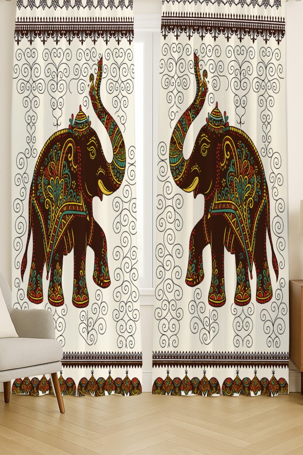 Hint Filleri Desenli Çift Kanatlı Fon Perde Süet Oturma Odası Salon Mutfak 140x260cm