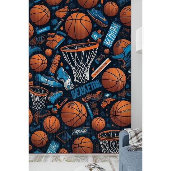 Basketbol Topları Desenli Erkek Çocuk Odası Tül Perde 140x260cm