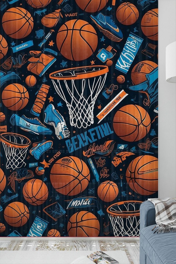 Basketbol Topları Desenli Erkek Çocuk Odası Tül Perde 140x260cm Basketbol Topları Desenli Erkek Çocuk Odası Tül Perde 140x260cm