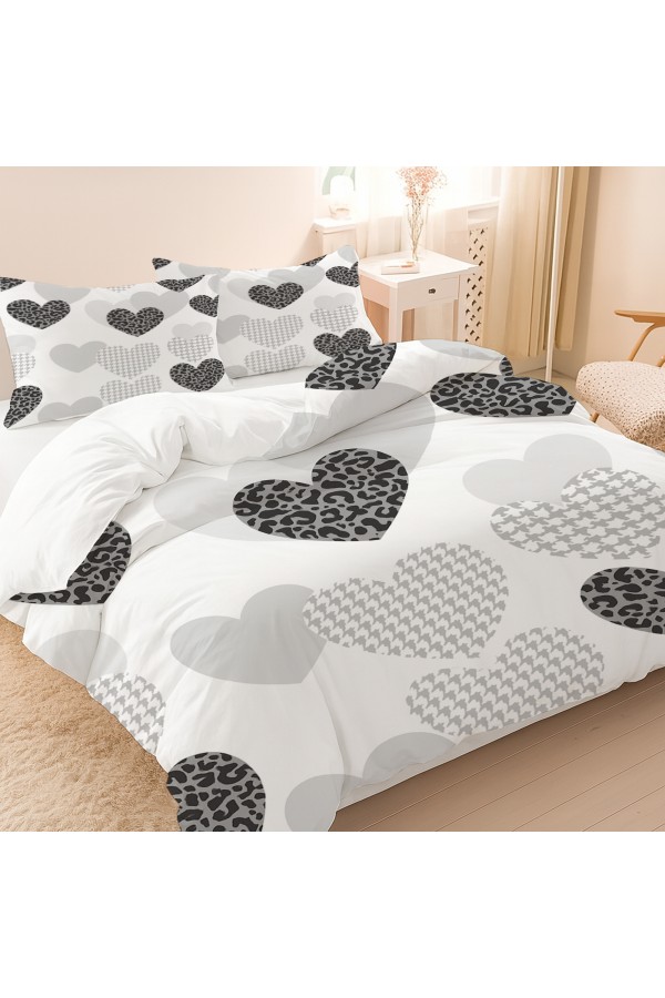Gri Siyah Kalpler Desenli Pamuk Saten Çift Kişilik Nevresim Takımı 200x220cm Gri Siyah Kalpler Desenli Pamuk Saten Çift Kişilik Nevresim Takımı 200x220cm