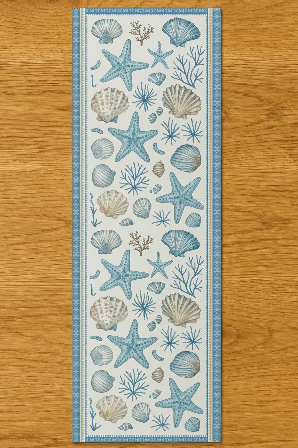 Deniz Kabuklu Desenli Dijital Baskı Yıkanabilir Dekoratif Runner 40x140cm Deniz Kabuklu Desenli Dijital Baskı Yıkanabilir Dekoratif Runner 40x140cm