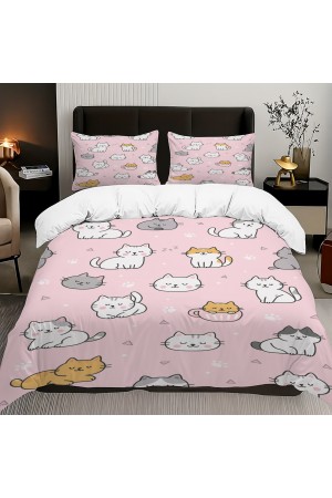 Pembe Sevimli Kediler Desenli Pamuk Saten Çift Kişilik Nevresim Takımı 200x220cm Pembe Sevimli Kediler Desenli Pamuk Saten Çift Kişilik Nevresim Takımı 200x220cm