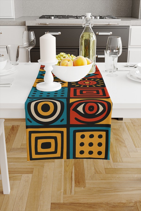 Afrika Karolar Desenli Dijital Baskı Yıkanabilir Dekoratif Runner 40x140cm Afrika Karolar Desenli Dijital Baskı Yıkanabilir Dekoratif Runner 40x140cm