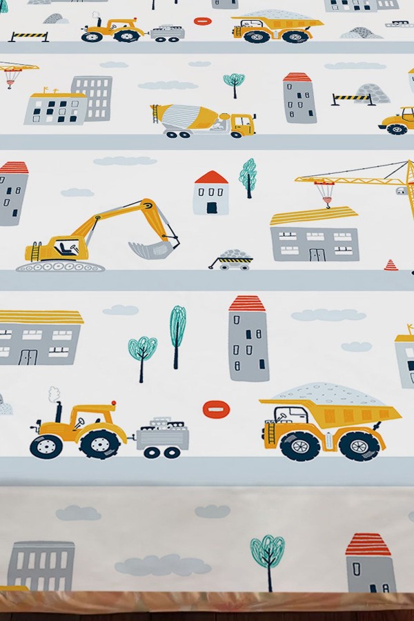 İş Makineleri İnşaat Desenli Erkek Çocuk Tek Kişilik Dekoratif Yatak Örtüsü Yastık Kılıflı İş Makineleri İnşaat Desenli Erkek Çocuk Tek Kişilik Dekoratif Yatak Örtüsü Yastık Kılıflı