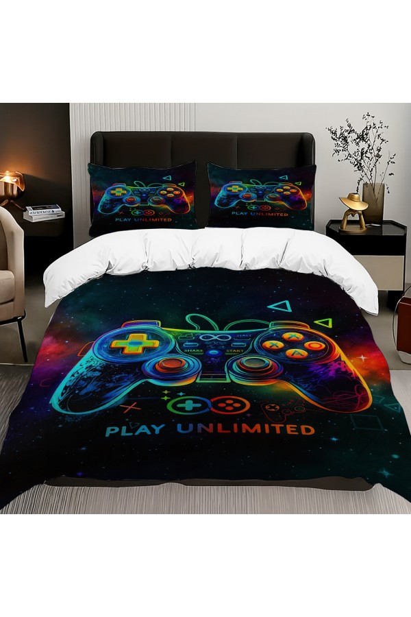 Oyun Konsol Joystick Gamer Desenli Pamuk Saten Çift Kişilik Nevresim Takımı 200x220cm
