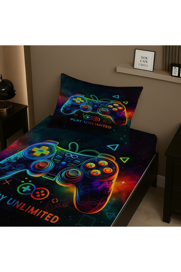 Oyun Konsol Joystick Gamer Desenli Lastikli Tek Kişilik Çarşaf Takımı Yastık Kılıflı 100x200cm Oyun Konsol Joystick Gamer Desenli Lastikli Tek Kişilik Çarşaf Takımı Yastık Kılıflı 100x200cm