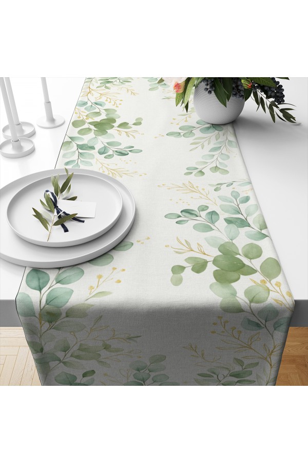 Okaliptus Yapraklı Çiçek Desenli Dijital Baskı Yıkanabilir Dekoratif Runner 40x140cm Okaliptus Yapraklı Çiçek Desenli Dijital Baskı Yıkanabilir Dekoratif Runner 40x140cm