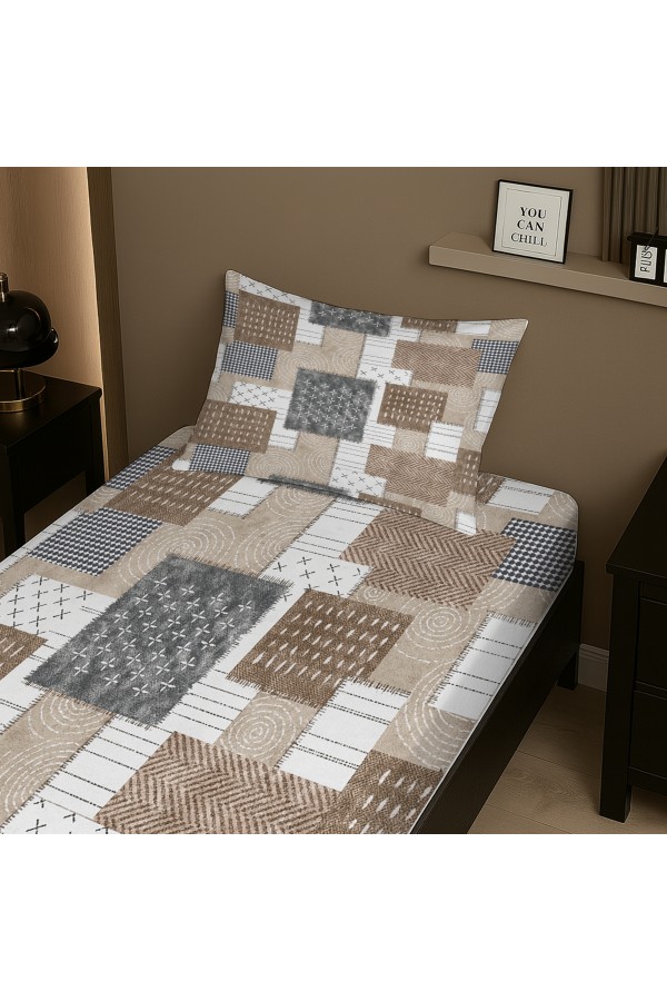 Kahverengi Geometrik Retro Desenli Lastikli Tek Kişilik Çarşaf Takımı Yastık Kılıflı 100x200cm Kahverengi Geometrik Retro Desenli Lastikli Tek Kişilik Çarşaf Takımı Yastık Kılıflı 100x200cm