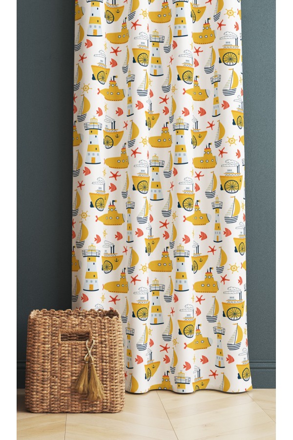 Sarı Denizaltı Denizci Gemili Desenli Erkek Çocuk Odası Fon Perde 140x260cm Sarı Denizaltı Denizci Gemili Desenli Erkek Çocuk Odası Fon Perde 140x260cm