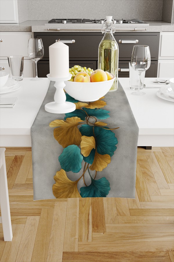 Sarı Yeşil Yapraklar Desenli Dijital Baskı Yıkanabilir Dekoratif Runner 40x140cm Sarı Yeşil Yapraklar Desenli Dijital Baskı Yıkanabilir Dekoratif Runner 40x140cm