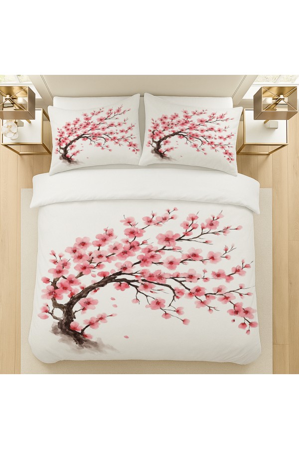 Sakura Pembe Çiçekli Ağaç Desenli Pamuk Saten Çift Kişilik Nevresim Takımı 200x220cm Sakura Pembe Çiçekli Ağaç Desenli Pamuk Saten Çift Kişilik Nevresim Takımı 200x220cm