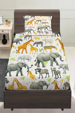 Safari Afrika Hayvanları Desenli Erkek Çocuk Tek Kişilik Yastıklı Lastikli Çarşaf Takımı 100x200cm Safari Afrika Hayvanları Desenli Erkek Çocuk Tek Kişilik Yastıklı Lastikli Çarşaf Takımı 100x200cm
