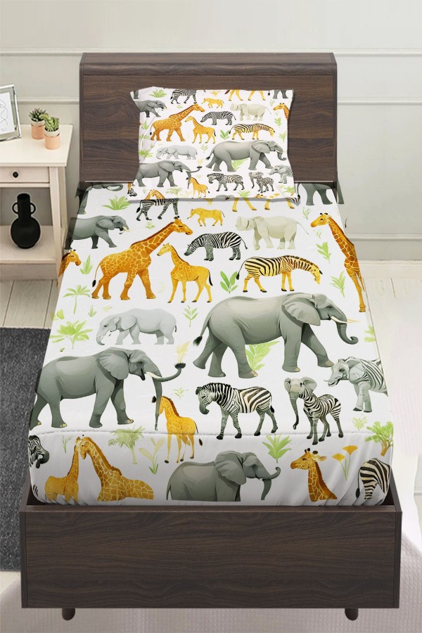 Safari Afrika Hayvanları Desenli Erkek Çocuk Tek Kişilik Yastıklı Lastikli Çarşaf Takımı 100x200cm Safari Afrika Hayvanları Desenli Erkek Çocuk Tek Kişilik Yastıklı Lastikli Çarşaf Takımı 100x200cm