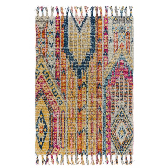 Else Renkli Anadolu Vintage Kara Tezgah İskandinav Desenli Yıkanabilir Saçaklı Kilim TKS-14