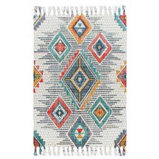 Else Renkli Eskitme Vintage Kara Tezgah İskandinav Desenli Yıkanabilir Saçaklı Kilim TKS-8