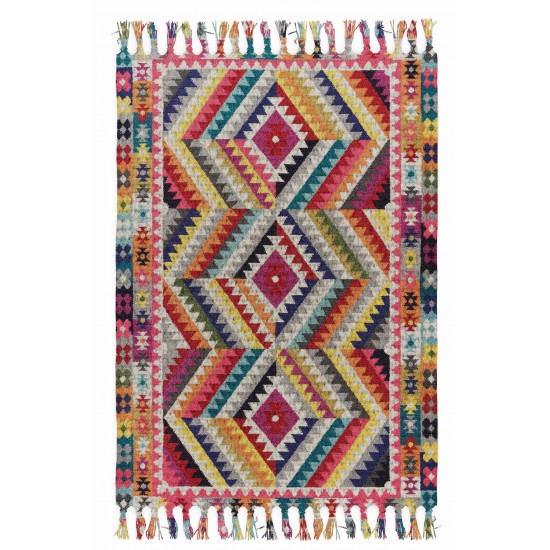 Else Renkli Karolar Etnik Vintage Kara Tezgah İskandinav Desenli Yıkanabilir Saçaklı Kilim TKS-39