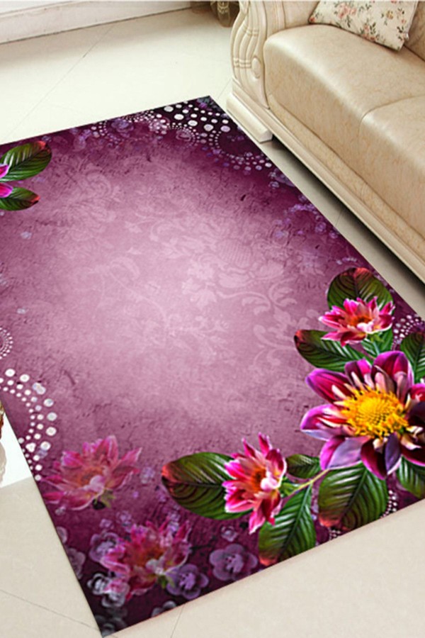 Else Hali Mor Çiçekler 3D Modern Dekoratif Salon Halilari Else Hali Mor Çiçekler 3D Modern Dekoratif Salon Halilari