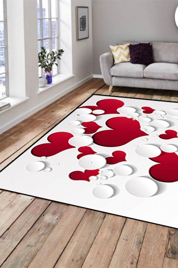 Else Hali Kirmizi Kalpler Dekoratif Modern 3D Salon Halilari Else Hali Kirmizi Kalpler Dekoratif Modern 3D Salon Halilari