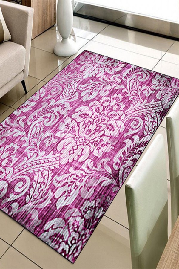 Else Hali Mor Vintage Damask 3D Baskili Modern Halilar Else Hali Mor Vintage Damask 3D Baskili Modern Halilar