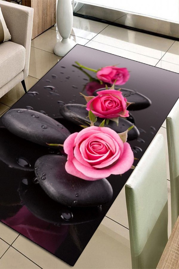 Else Hali Pembe Güllü Spa Taşlari 3D Baskili Modern Halilar Else Hali Pembe Güllü Spa Taşlari 3D Baskili Modern Halilar