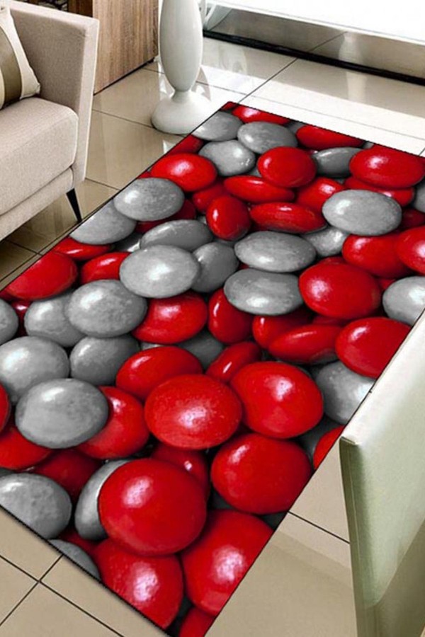 Else Hali Kirmizi Gri Taşlar 3D Modern Dekoratif Salon Mutfak Hal Else Hali Kirmizi Gri Taşlar 3D Modern Dekoratif Salon Mutfak Hal