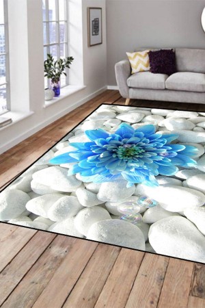 Else Hali Mavi Çiçekli Modern Dekoratif 3D Salon Halilari Else Hali Mavi Çiçekli Modern Dekoratif 3D Salon Halilari