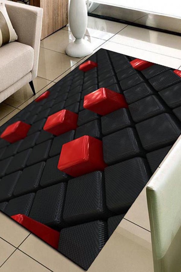 Else Hali Kirmizi Siyah Kutular 3D Modern 3D Salon Halilari Else Hali Kirmizi Siyah Kutular 3D Modern 3D Salon Halilari
