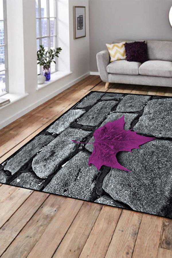Else Hali Mor Yaprak Dekoratif Modern 3D Salon Halilari Else Hali Mor Yaprak Dekoratif Modern 3D Salon Halilari