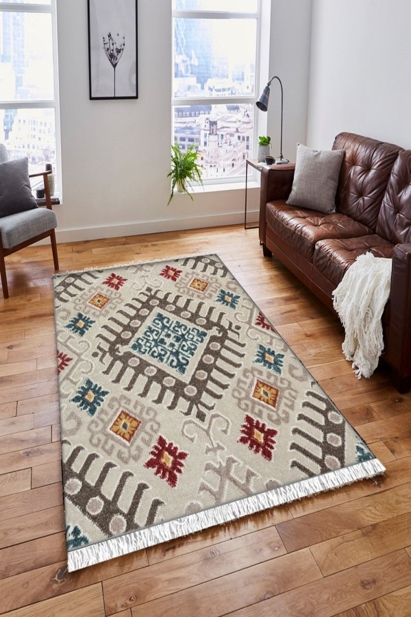 Else Sarı Kırmızı Yeşil Etnik Vintage Saçaklı Bohem Kilim Halı Else Sarı Kırmızı Yeşil Etnik Vintage Saçaklı Bohem Kilim Halı