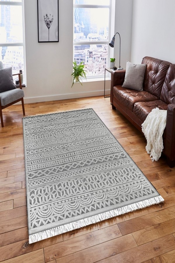 Else Gri Krem Etnik Vintage Saçaklı Bohem Kilim Halı Else Gri Krem Etnik Vintage Saçaklı Bohem Kilim Halı