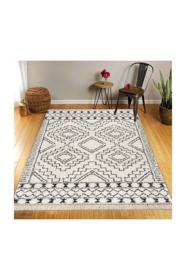 Retro Şönil Desenli Modern Püsküllü Kilim Halı 16 cm Retro Şönil Desenli Modern Püsküllü Kilim Halı 16 cm