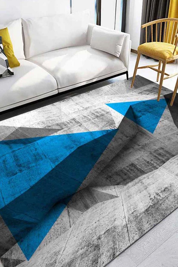 Else Gri Siyah Mavi Üçgenler 3D Dekoratif Modern Desenli Halı Else Gri Siyah Mavi Üçgenler 3D Dekoratif Modern Desenli Halı