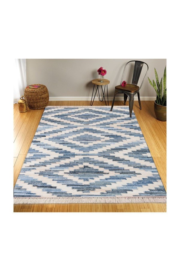 Else Retro Şönil Desenli Modern Püsküllü Kilim Halı 3