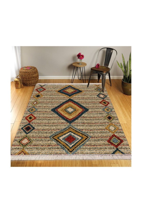 Retro Şönil Desenli Modern Püsküllü Kilim Halı Retro Şönil Desenli Modern Püsküllü Kilim Halı