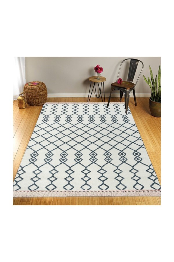 Retro Şönil Desenli Modern Püsküllü Kilim Halı 6 cm Retro Şönil Desenli Modern Püsküllü Kilim Halı 6 cm