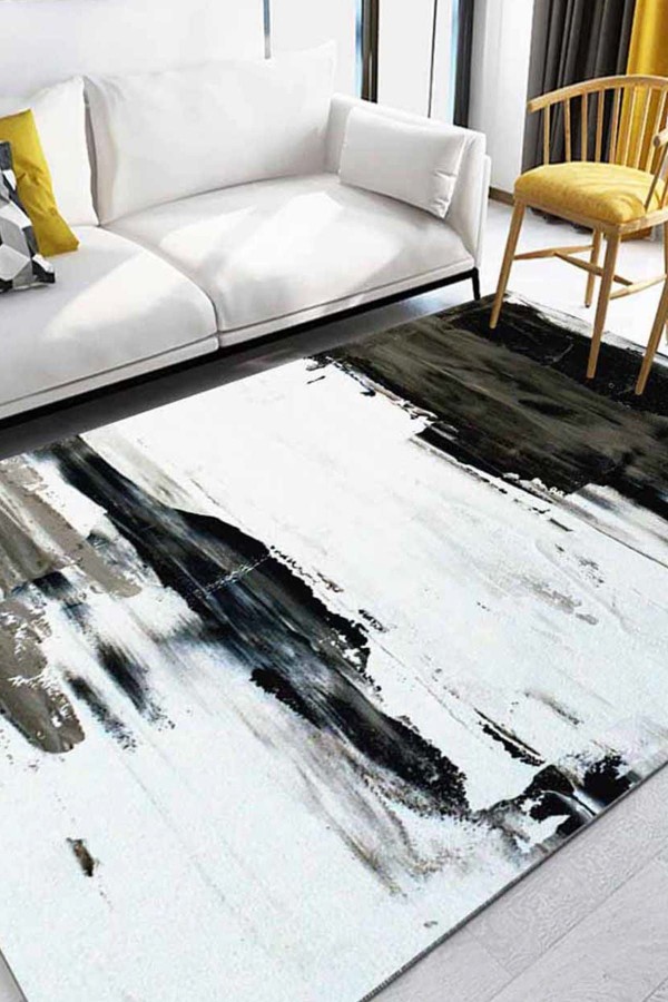 Else Siyah Beyaz Gri Çizgiler 3D Dekoratif Modern Desenli Halı Else Siyah Beyaz Gri Çizgiler 3D Dekoratif Modern Desenli Halı