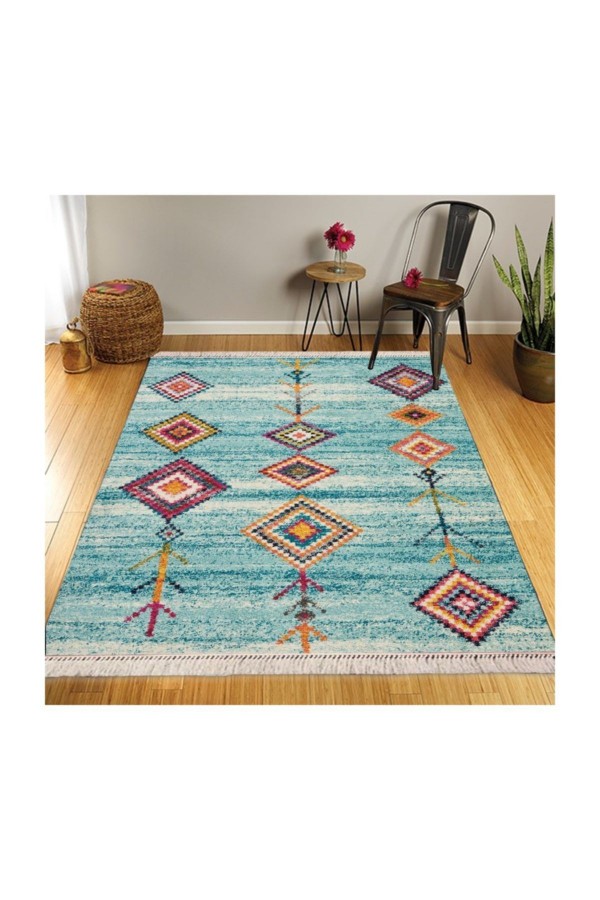 Else Retro Şönil Desenli Modern Püsküllü Kilim Halı 12