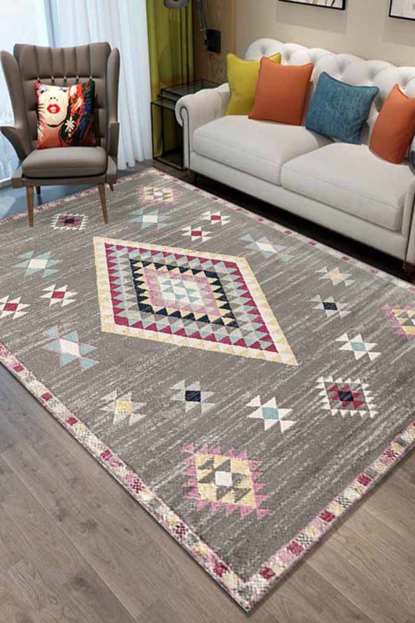 Else Gri Hitit Otantik Motif 3D Dekoratif Modern Desenli Halı Else Gri Hitit Otantik Motif 3D Dekoratif Modern Desenli Halı