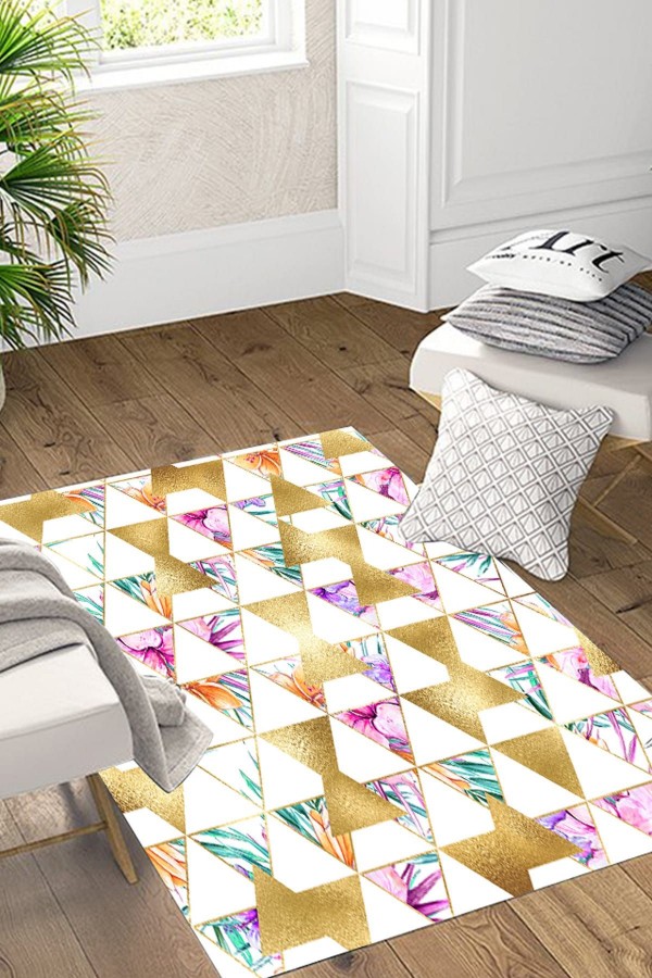 Else Üçgen Çiçekli Düz Renk Desenli Geometrik Modern Salon Halisi Else Üçgen Çiçekli Düz Renk Desenli Geometrik Modern Salon Halisi