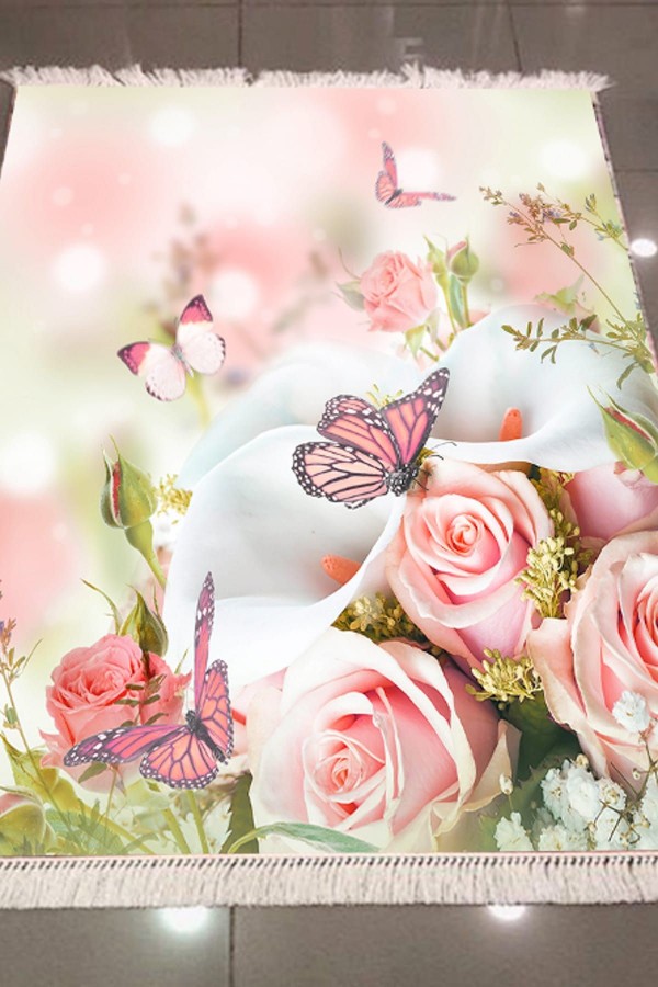 Else Pembe Güller Dekoratif Modern 3D Dokuma Şönil Hali Else Pembe Güller Dekoratif Modern 3D Dokuma Şönil Hali