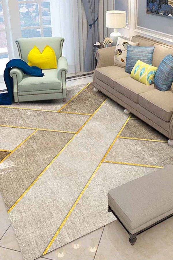 Else Kahverengi Sarı Otantik 3D Dekoratif Modern Desenli Halı Else Kahverengi Sarı Otantik 3D Dekoratif Modern Desenli Halı